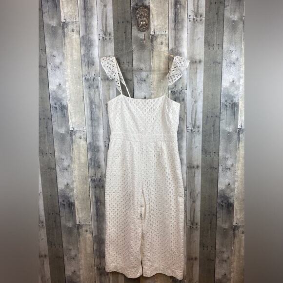 J. Crew Ruffle Jumpsuit in Embroidered Eyelet in White Size 12. - Picture 3 of 13